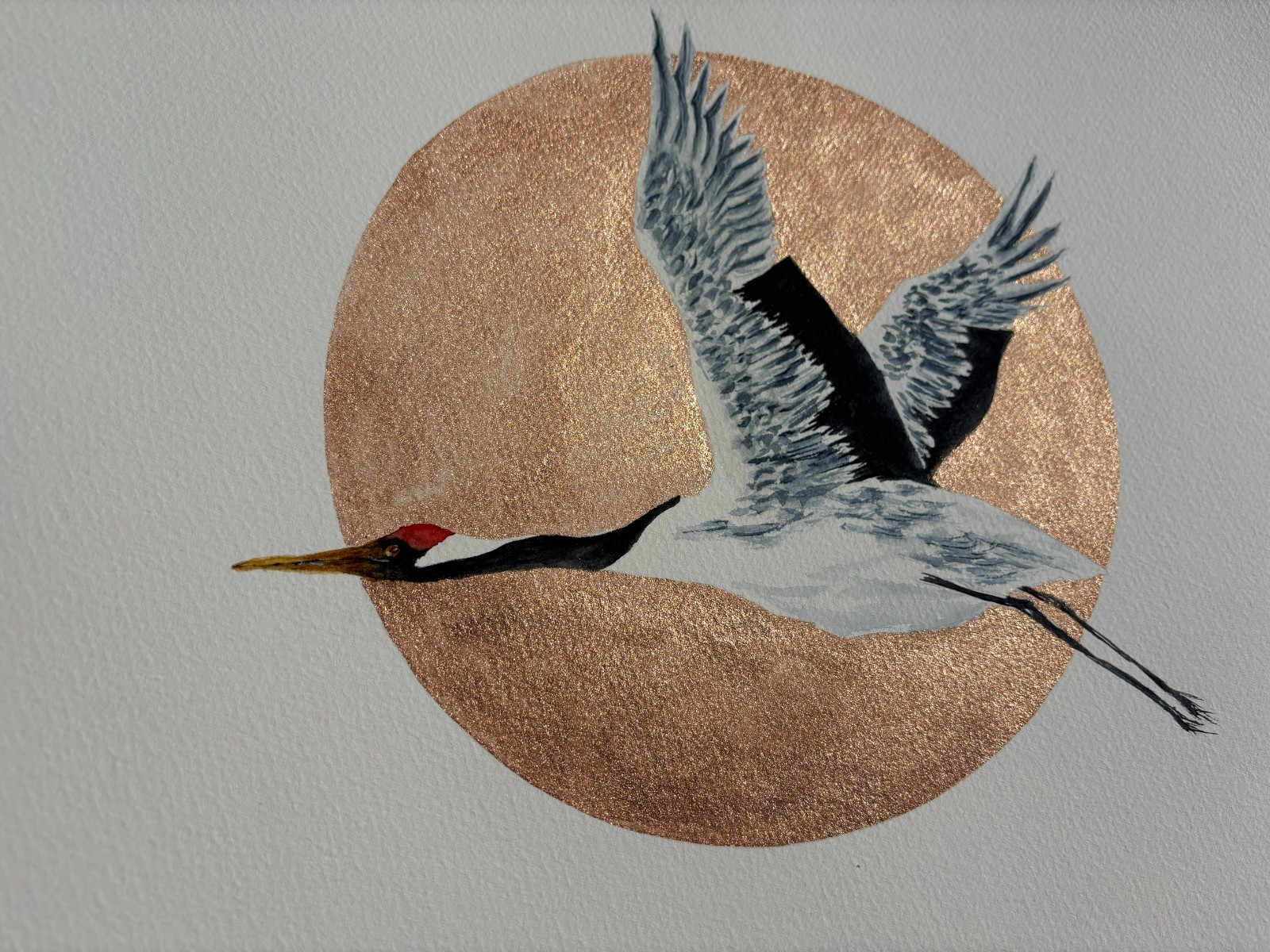 Crane Chinese Original Watercolor Painting Landscape 10*15 Oriental Art