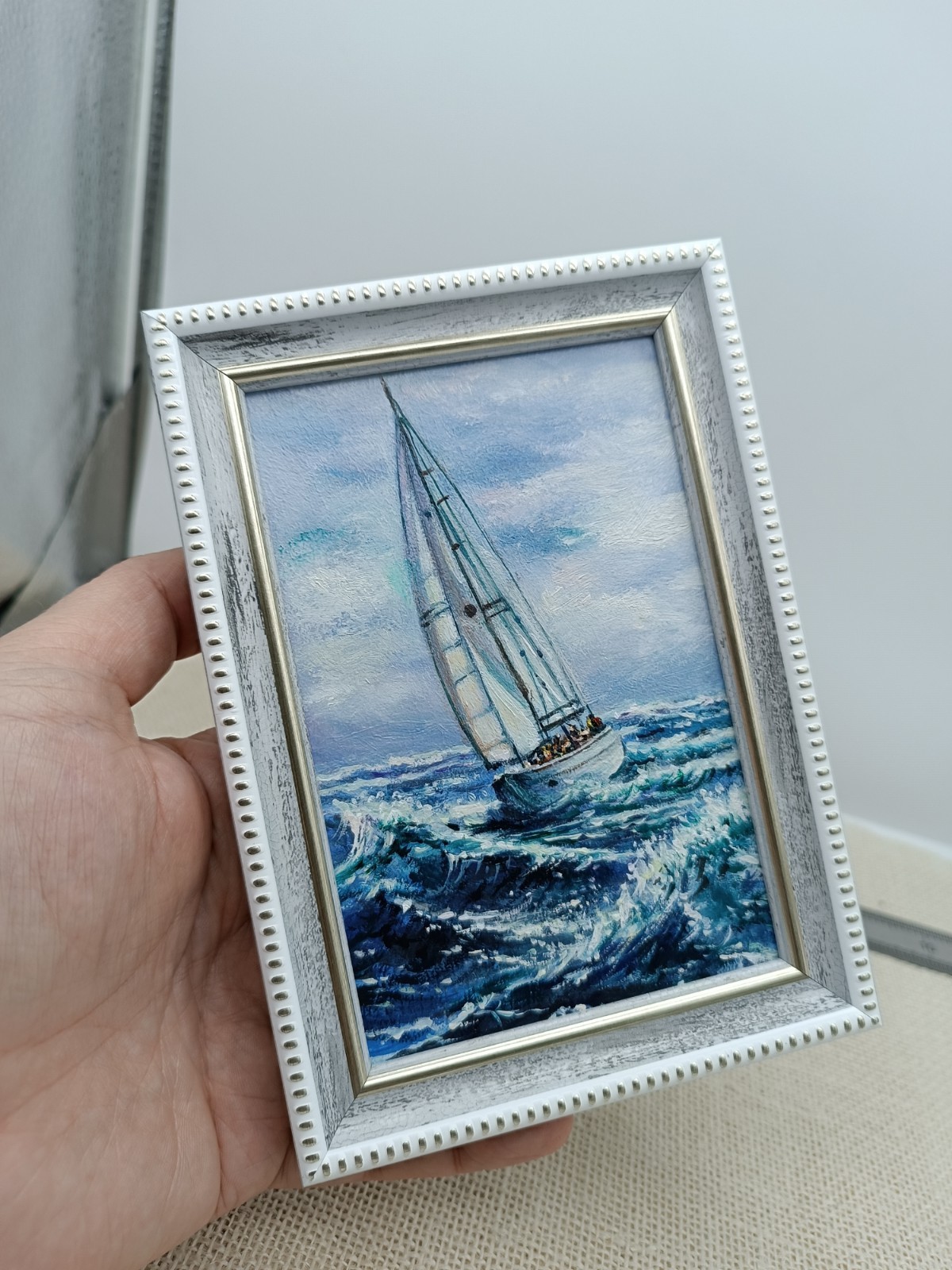 Sailboat Original Oil Painting 4×6 Framed Signed Yacht Marine Seascape Sea Art