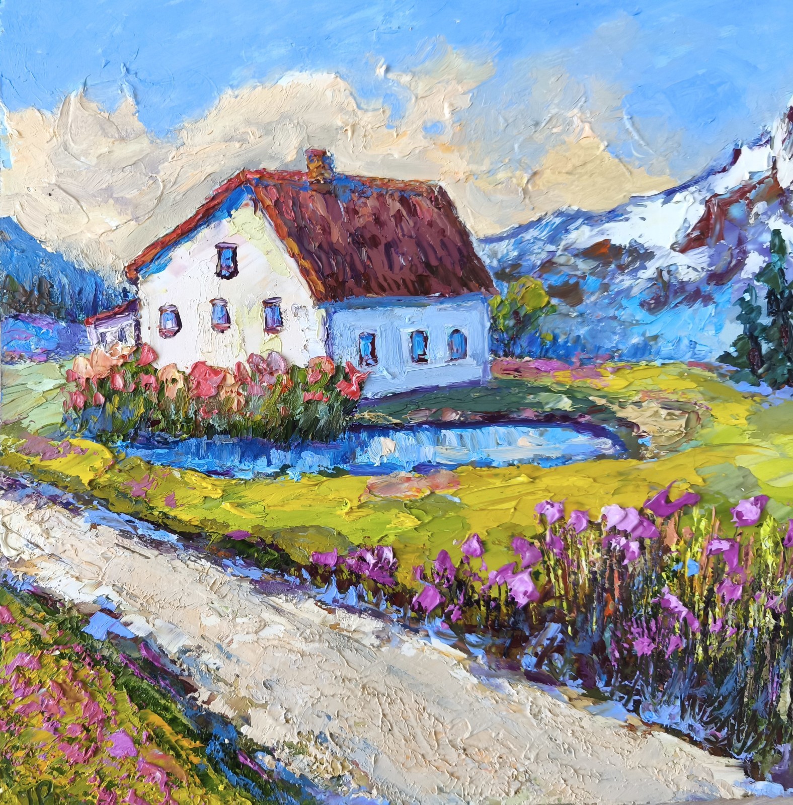 Original Oil Painting Colorado Mountains Landscape Impasto Artwork 10x10in