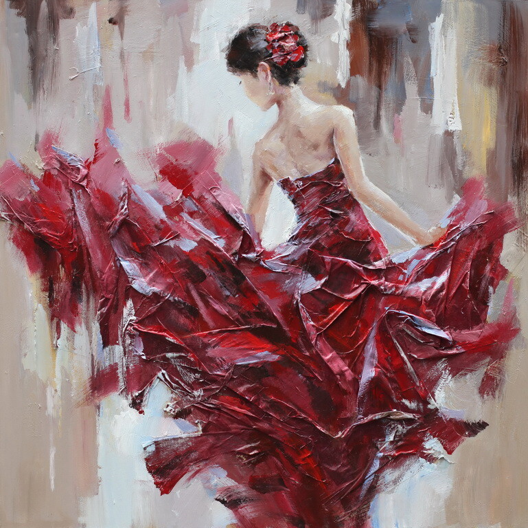 Large Wall Art Original 3-D Painting on Canvas (Sanguine Sway) 40x40x2 Huge