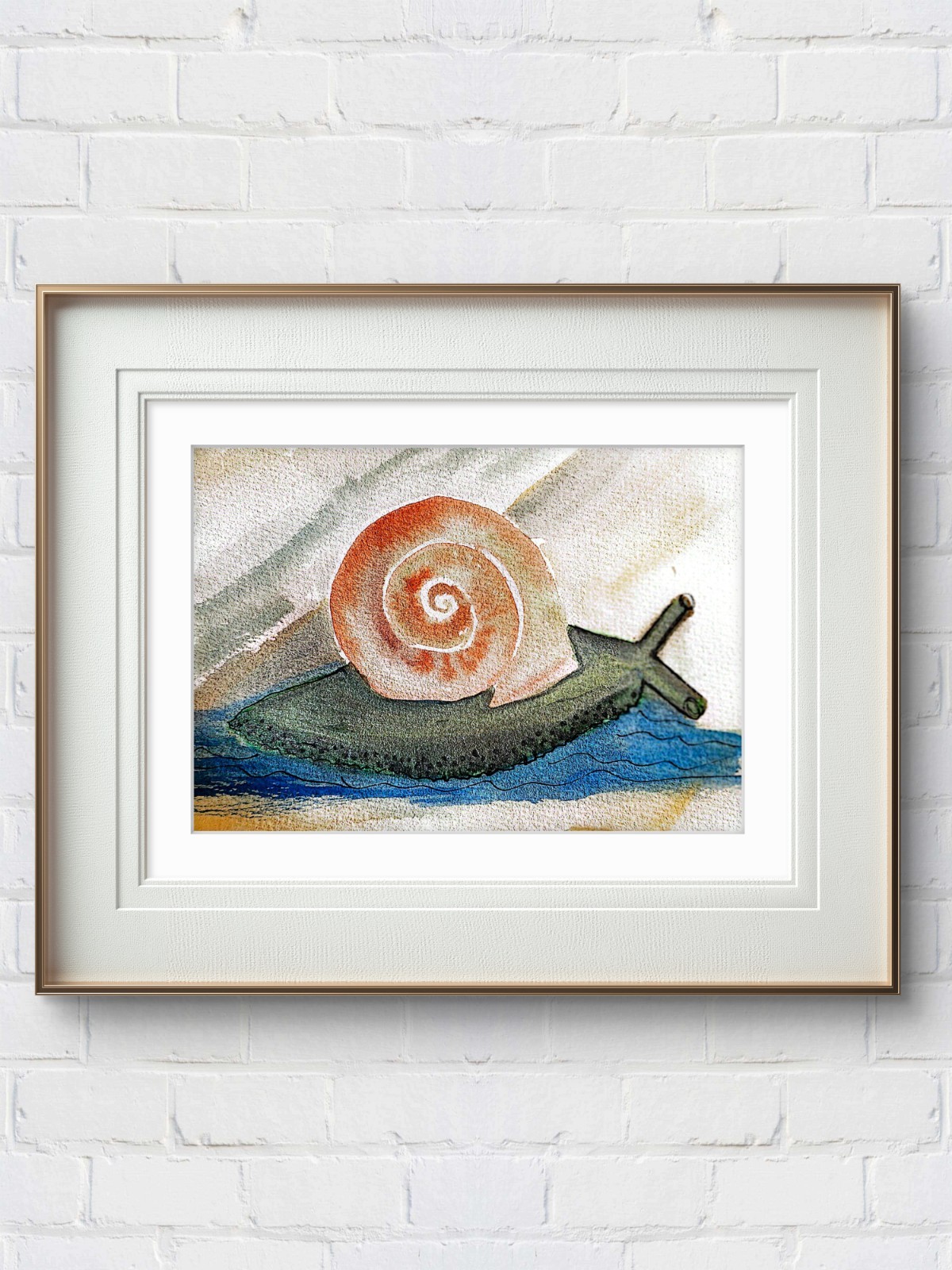 Garden Snail Whimsical Original Impressionist Watercolor 5×7 Signed