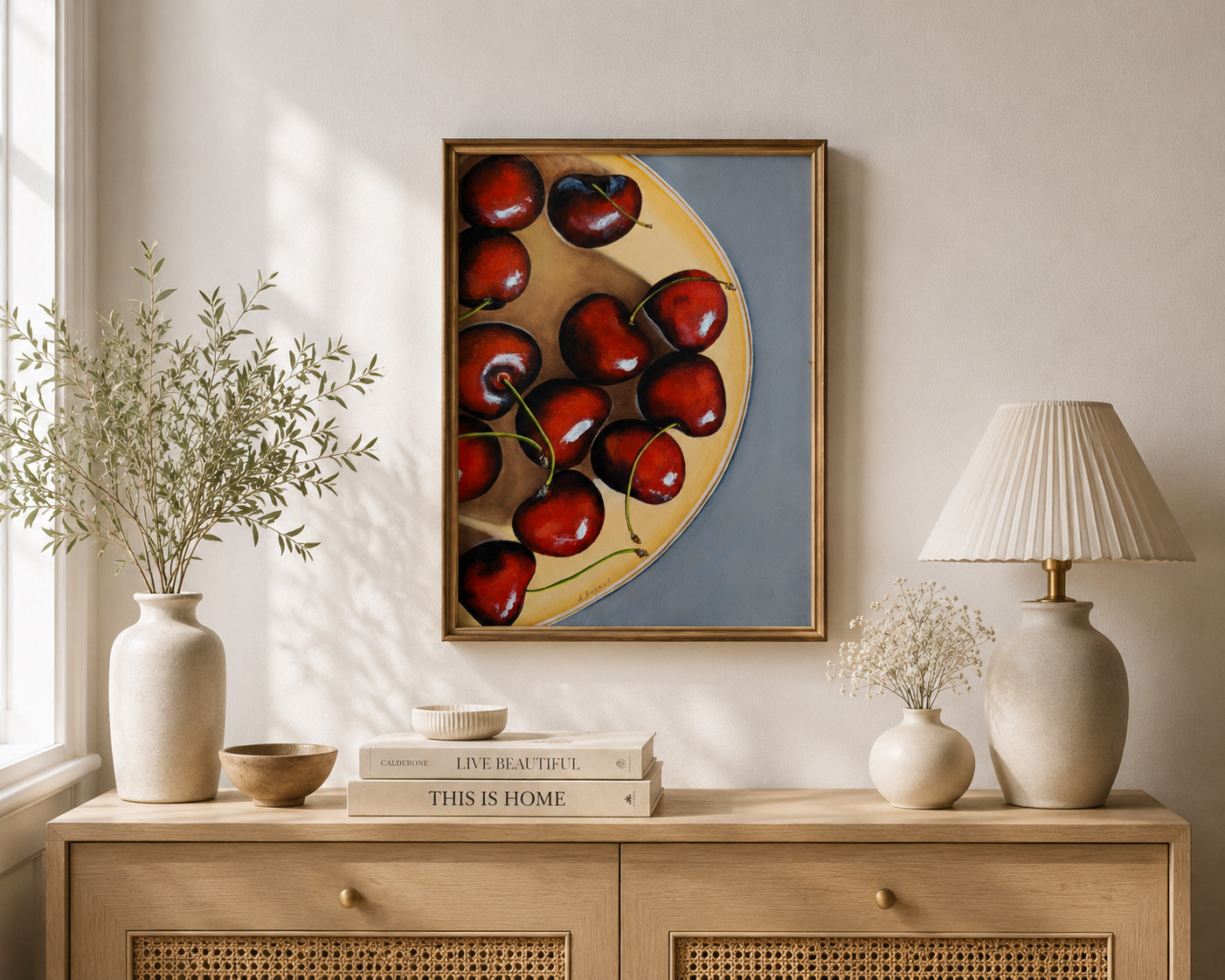 Original Oil Painting Red Cherries Still Life Canvas Art Kitchen Wall Decor