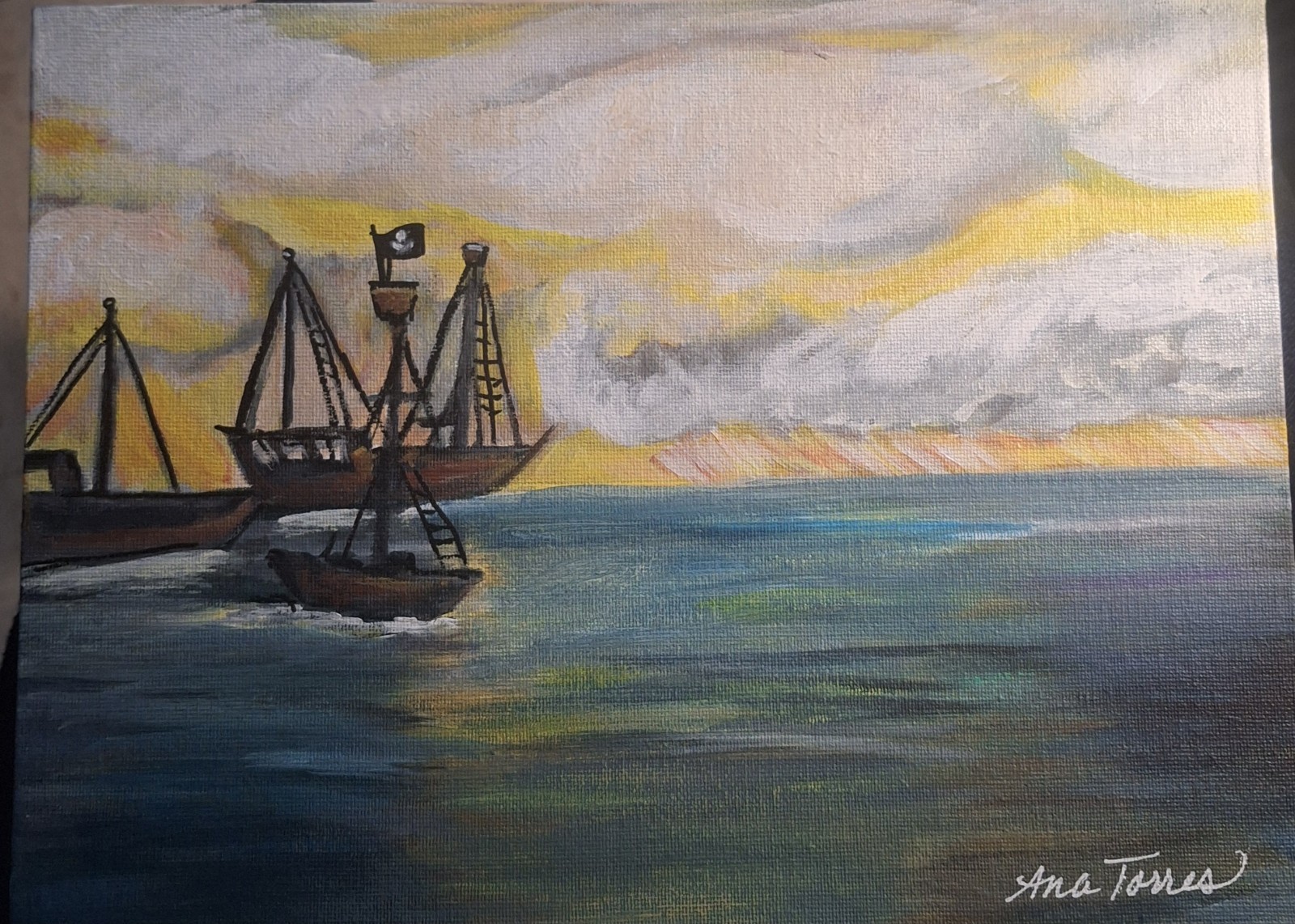 Orginal Ocean Seascape Acrylic 9×12 Panel Folk Art Contemporary Home Decor