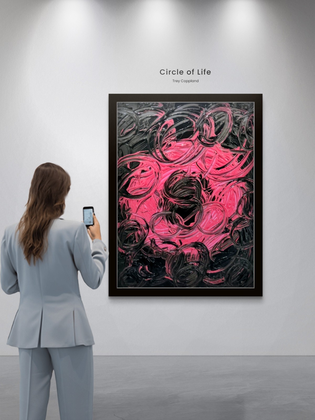 Trey Coppland, Circle of Life Abstract Painting, Pink & Black, 24+30 inch,2026