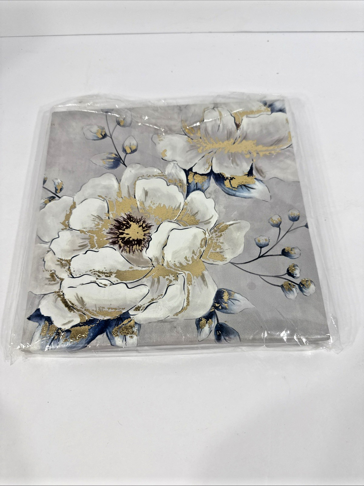 Canvas Wall Art Painting Floral Blue Silver 8x8x1/2 3D Contemporary