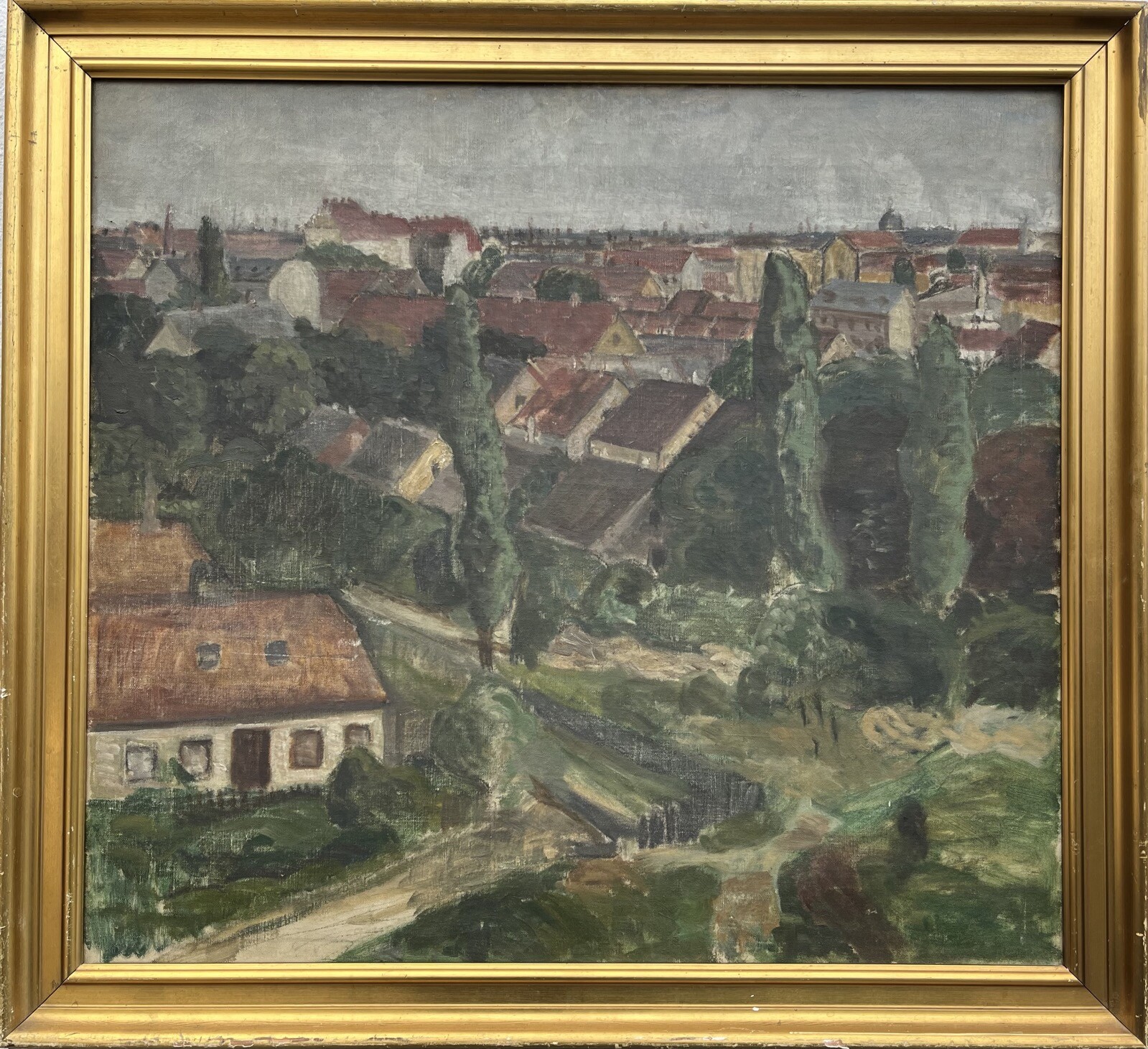 Impressionist View Of A City Oil Painting Dated 1915 72X66Cm
