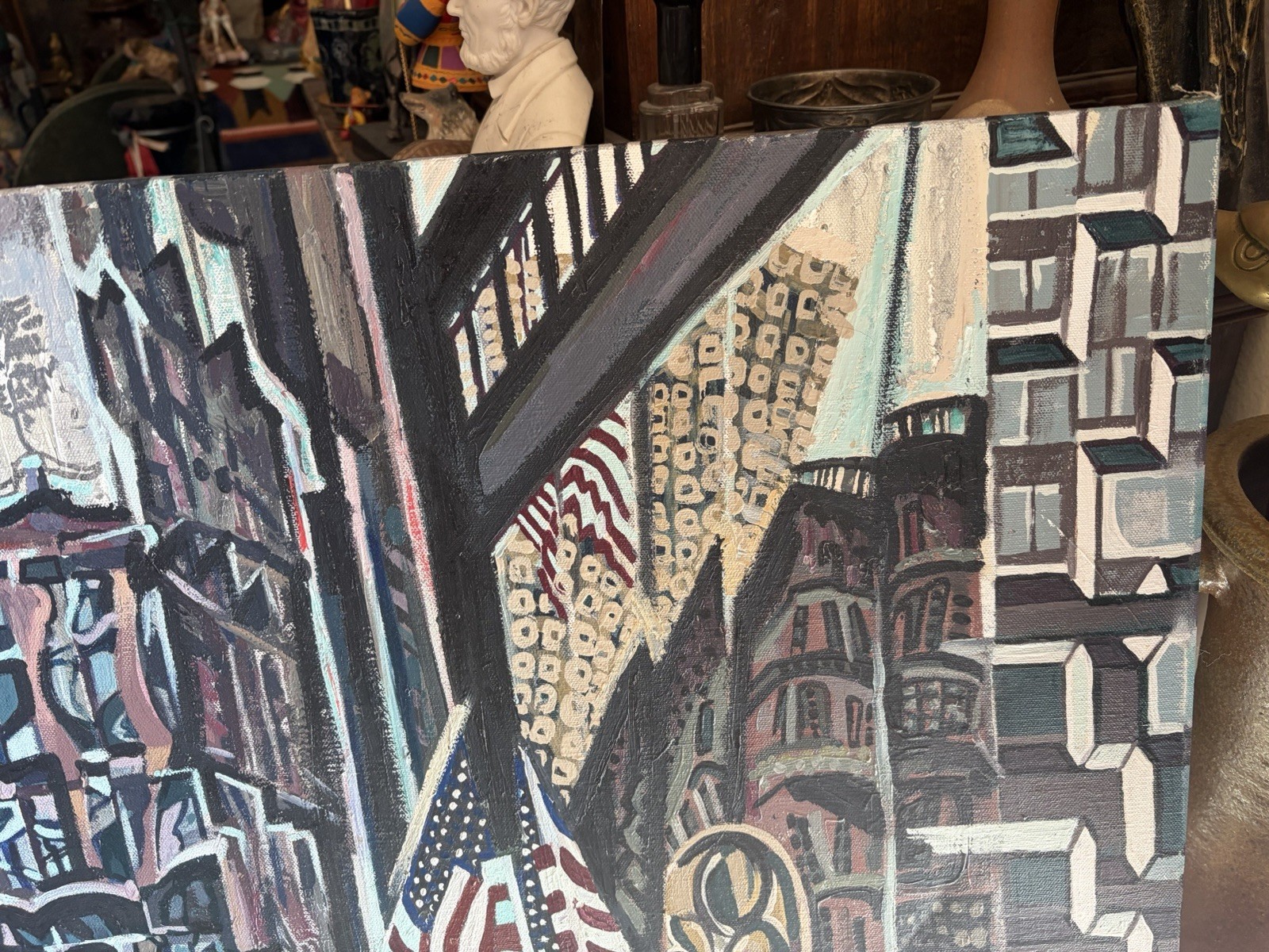ORIGINAL OIL PAINTING NEW YORK ON 9/11 SIGNED LOWER RIGHT J H K