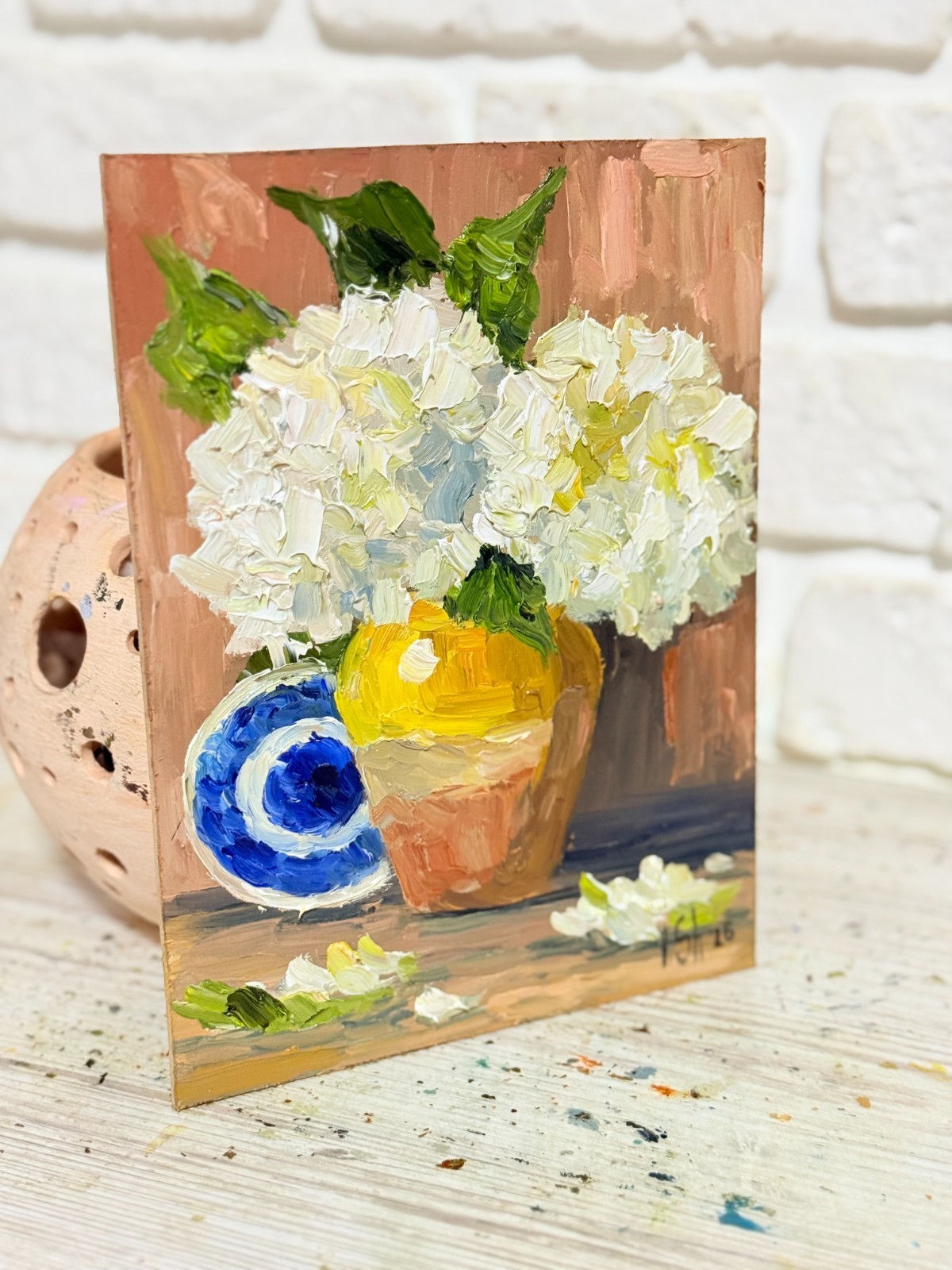 Hydrangea Painting Floral Original Art Impasto Oil Painting Flower Still Life