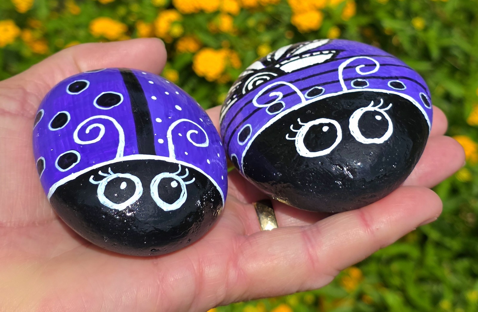 Hand Painted ladybug river Rock original paper weight Painting Art Gift