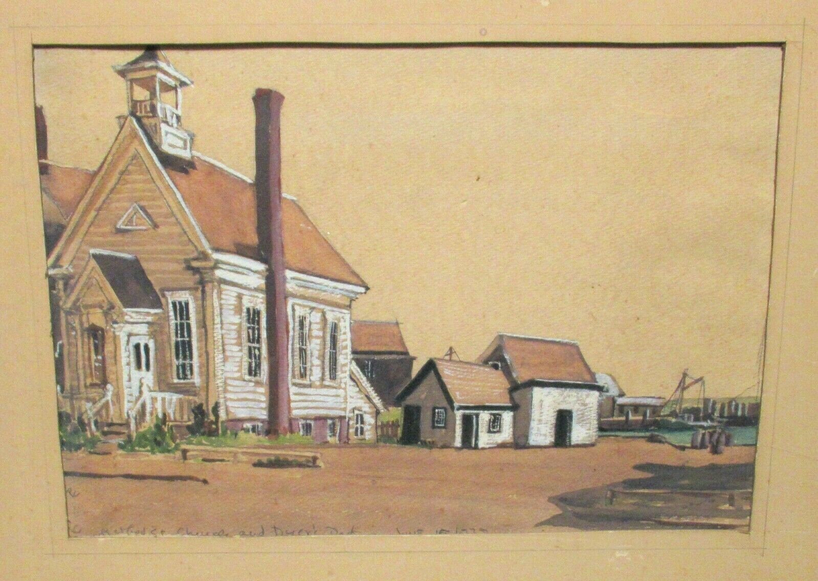PEGGY CLARK «METHODIST CHURCH & DYER’S DOCK» WATERCOLOR LANDSCAPE PAINTING 1939