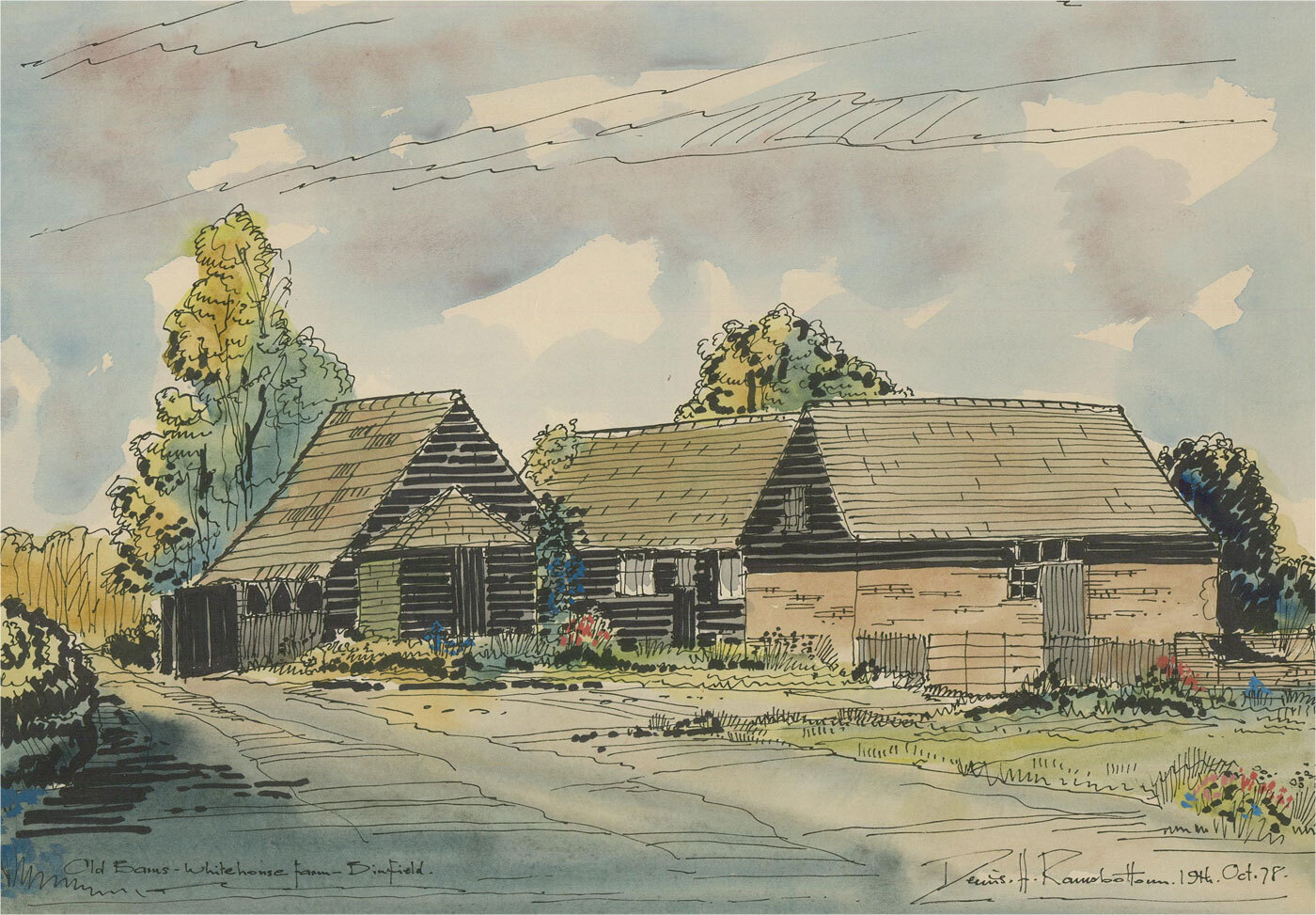 Denis H. Ramsbottom – 1978 Watercolour, Old Barns at Whitehouse Farm