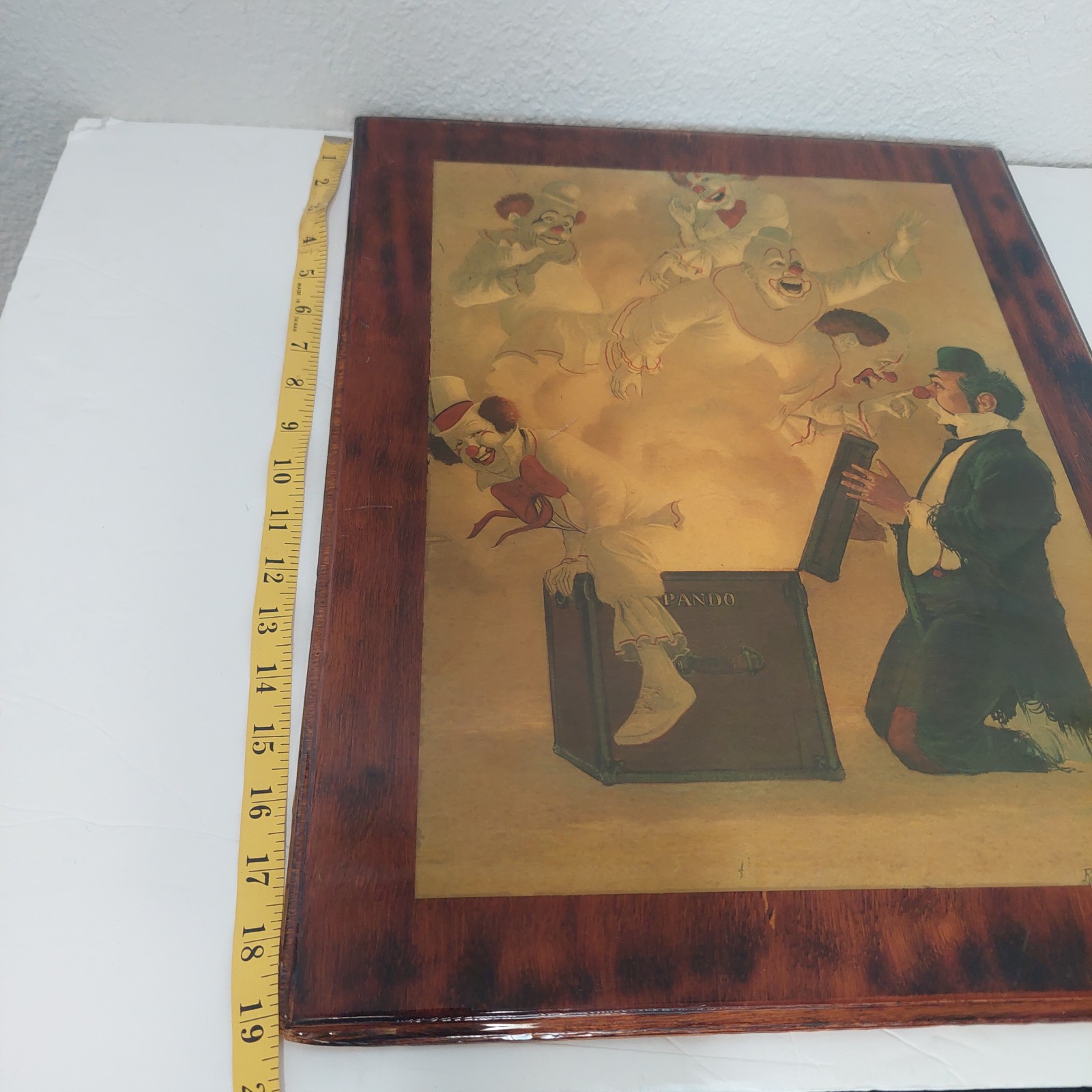 Vintage 70’s Robert Owen “Pando’s Box” Clown Painting on Wood 19″ x 15″