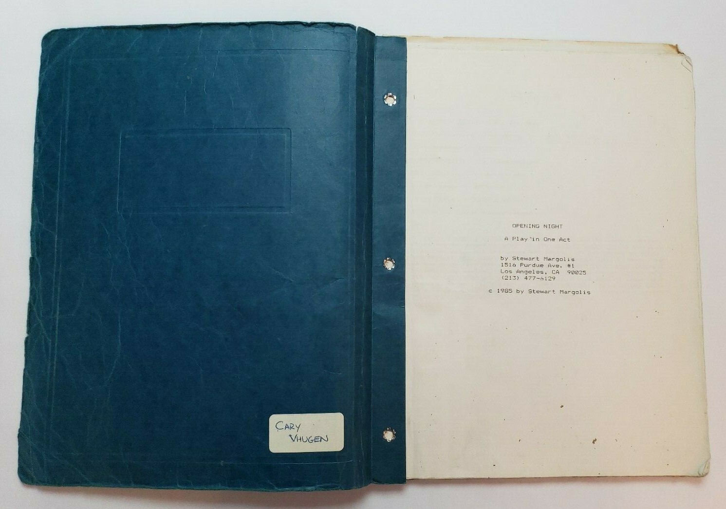 OPENING NIGHT / Stewart Margolis 1985 Play Script in ONE ACT, Los Angeles