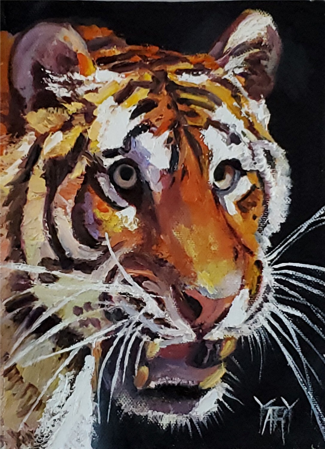 YARY DLUHOS Tiger Big Game Cat Africa Wildlife Animal Original Art Oil Painting