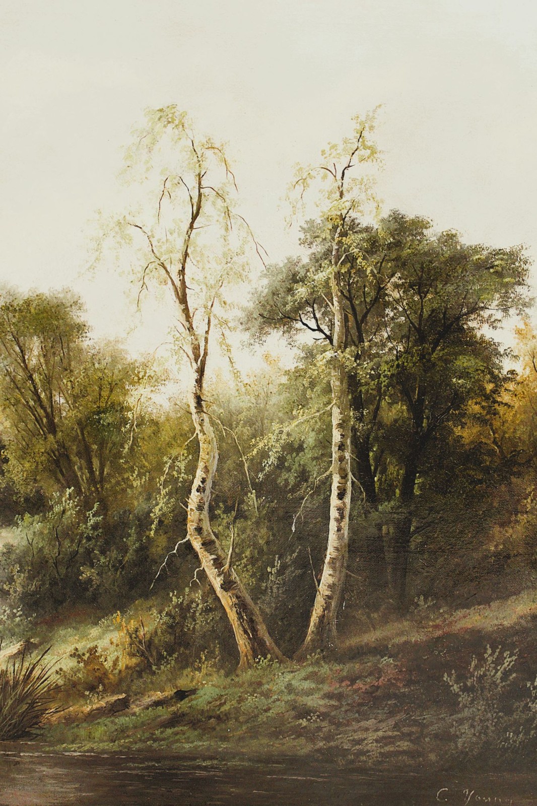 American school 19th century exceptional landscape oil painting signed C Young