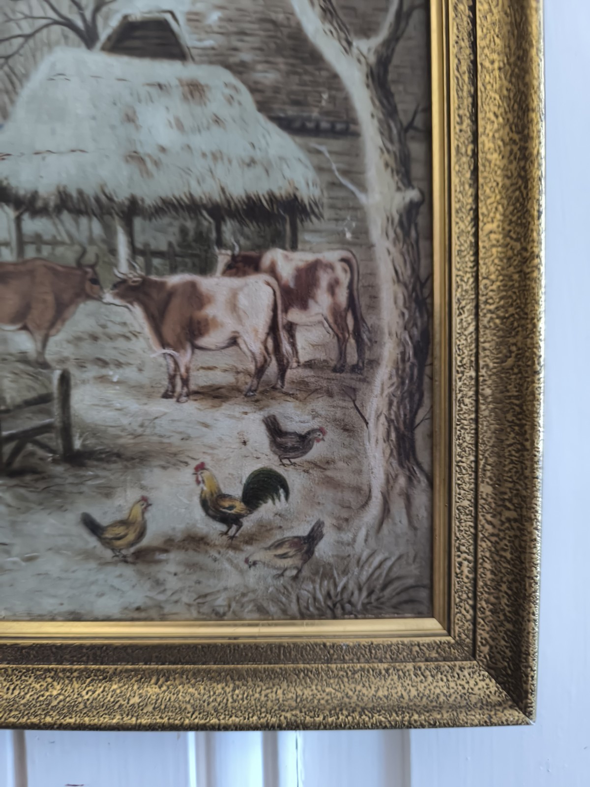 Painting Rustic Winter Soft Farm Cows Hens Vintage Charming Amelie Badoche