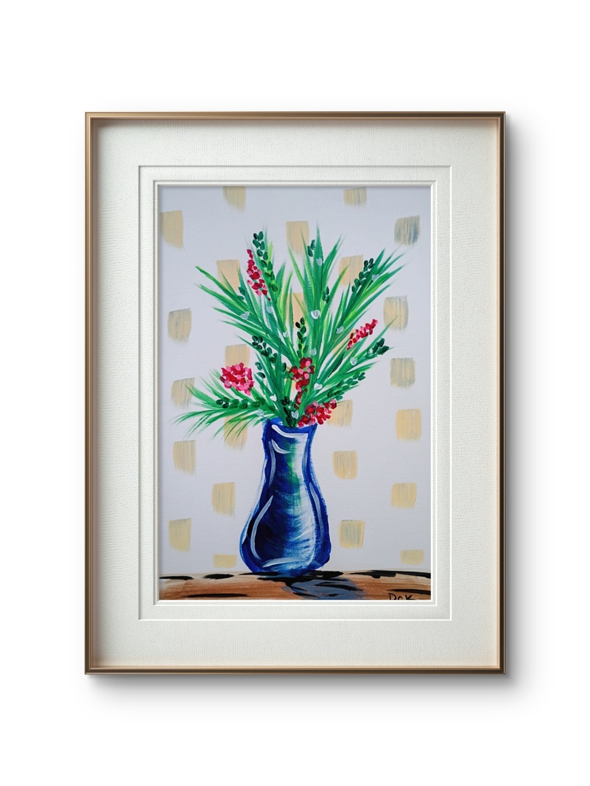 Blue Vase Palms 6×9 Thick Watercolor Paper Original Art Abstract Expressionism
