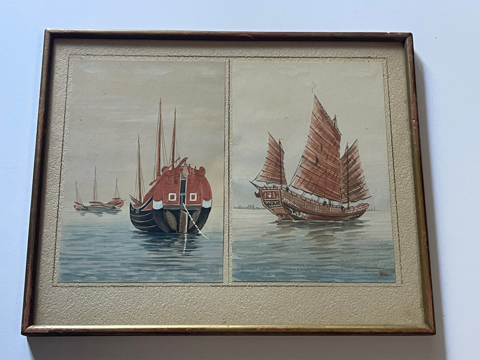 Antique Painting Impressionist Chinese Junk Boat Fine Old Scholar Art Signed