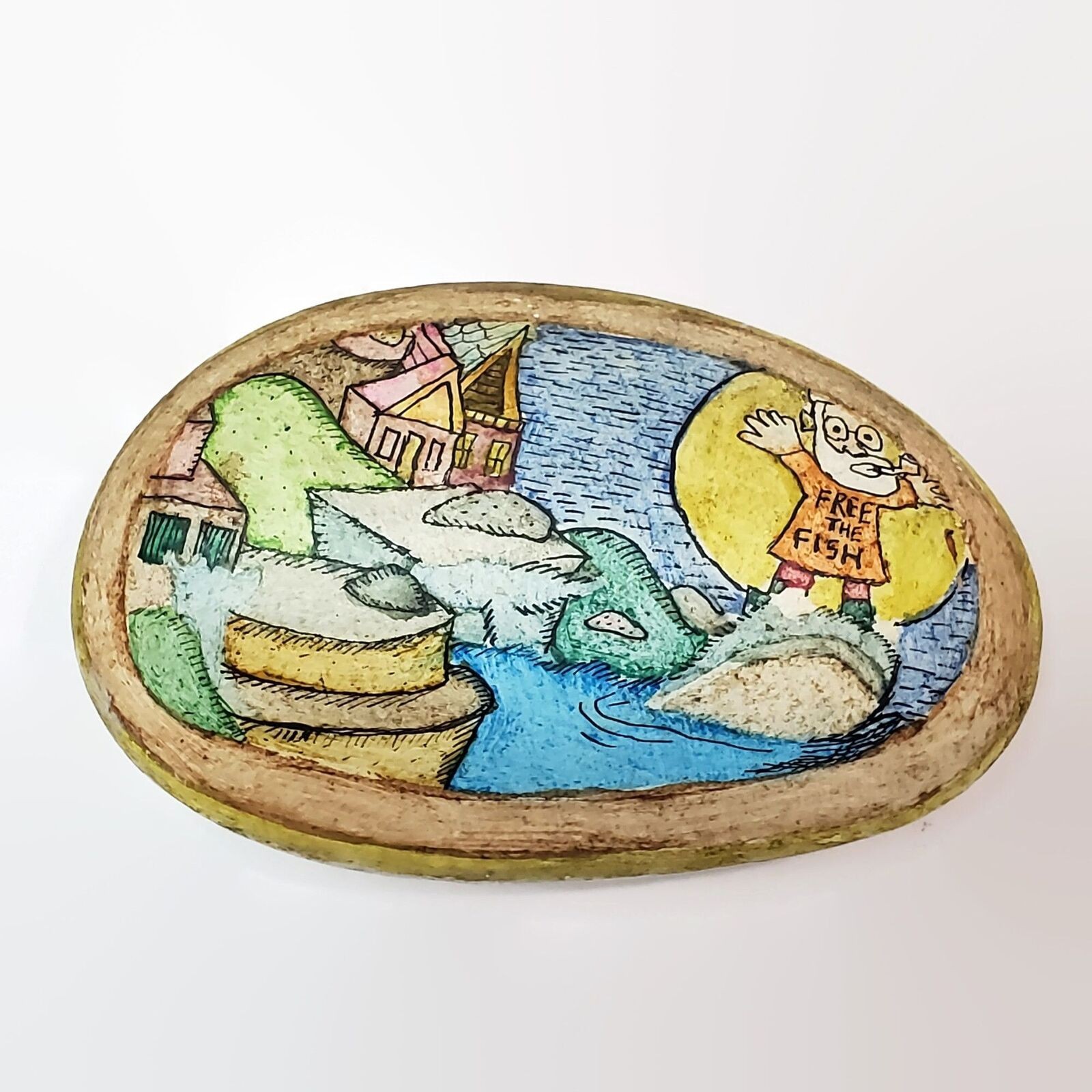 Free The Fish Painted Art Rock By Artist David Kennett 1993