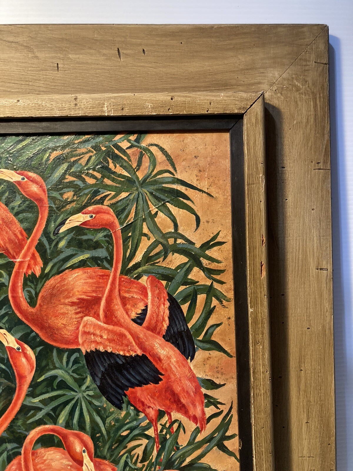 SIGNED MID CENTURY ABSTRACT MODERNISM FLORIDA FLAMINGOS ILLUSTRATION PAINTING