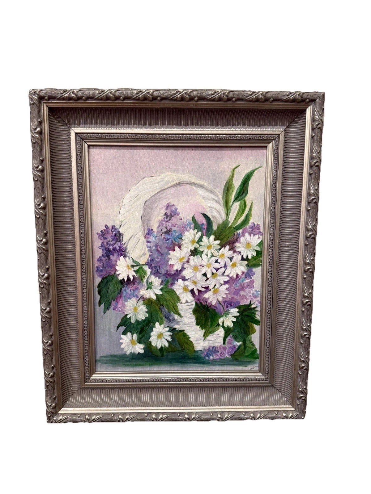 Painting Framed Signed JKL ‘08 Lilacs And Daisies Beautiful Floral Painting