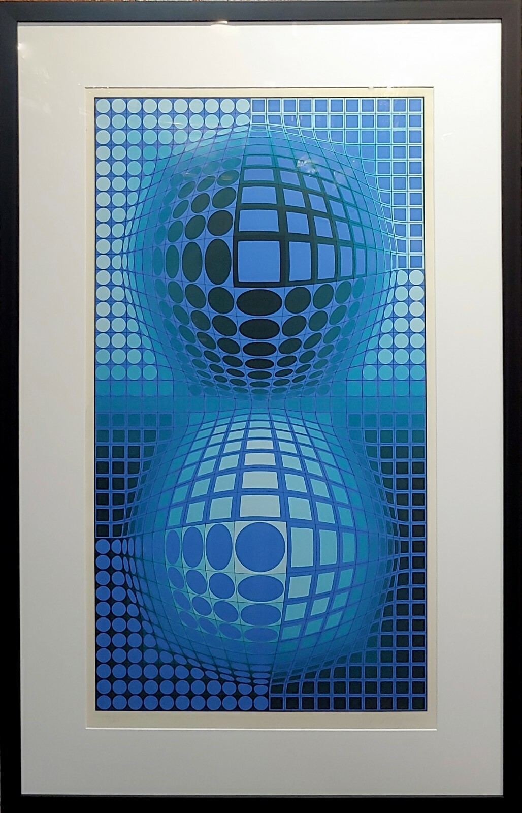 Victor Vasarely -Double Blue Spheres -Original Color Screenprint -Pencil Signed