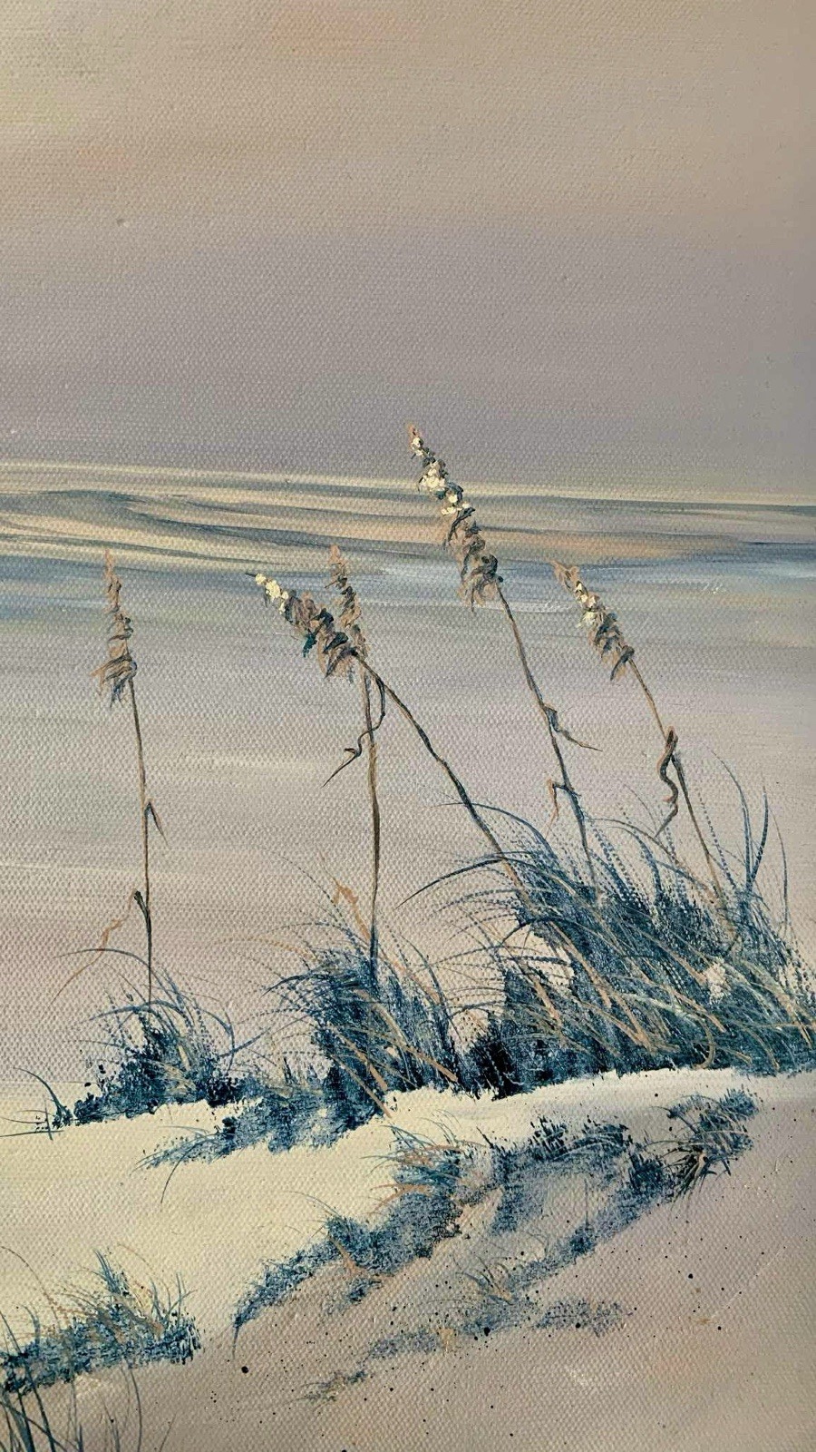 Vintage Sunrise Seascape Beach Front Oil Painting On Canvas Signed HARRIS Artist