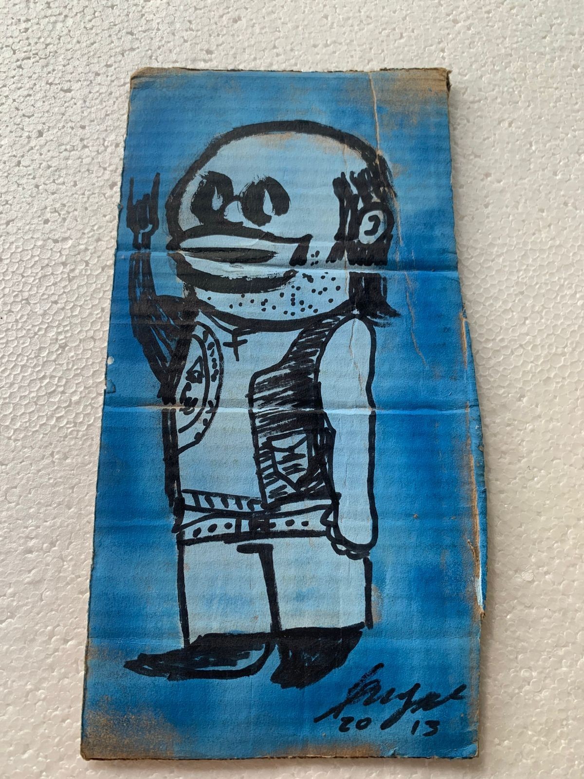 Original 2013 Brazilian Outsider Art GUGUE – BALD METAL HEAD – Rare Archive Piec