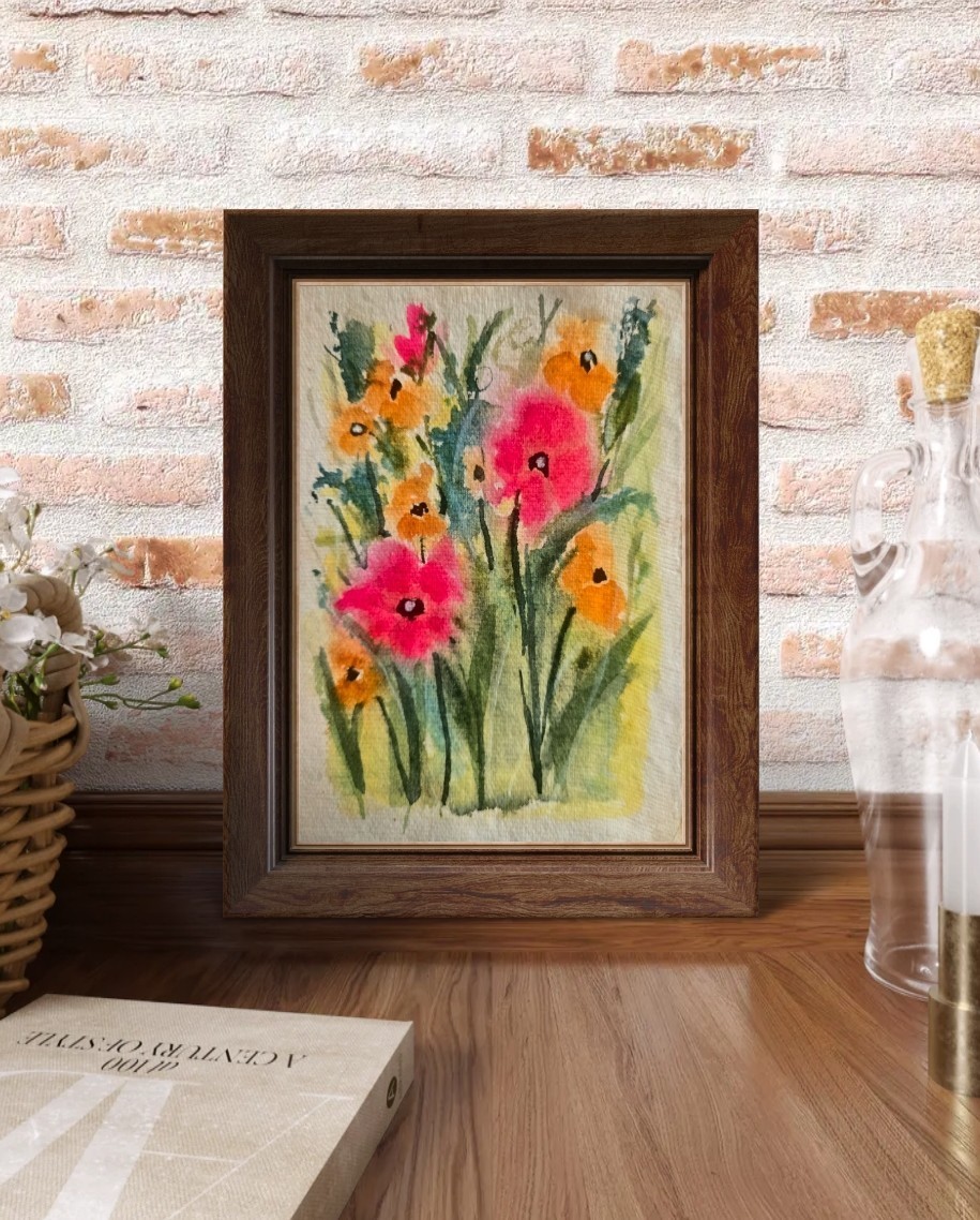 Original Signed Watercolor Painting. Floral. Roses. Pink. Wall art. Bouquet.