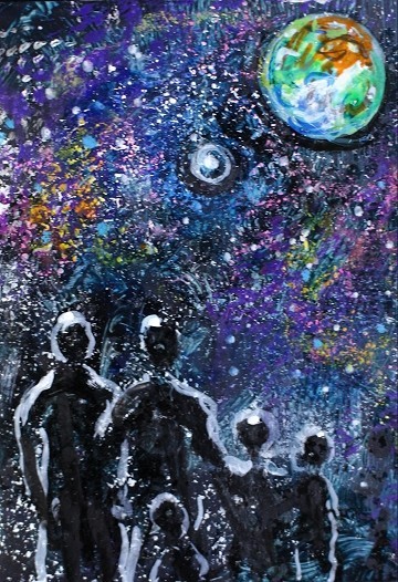 ACEO Original Painting UNITY Universal Awareness EARTH People Love Stars ATC ART