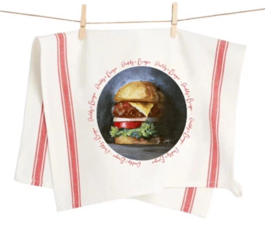Attractive Kitchen Towel W/ Print Of Original Oil Artwork- «Daddy’s Burger»