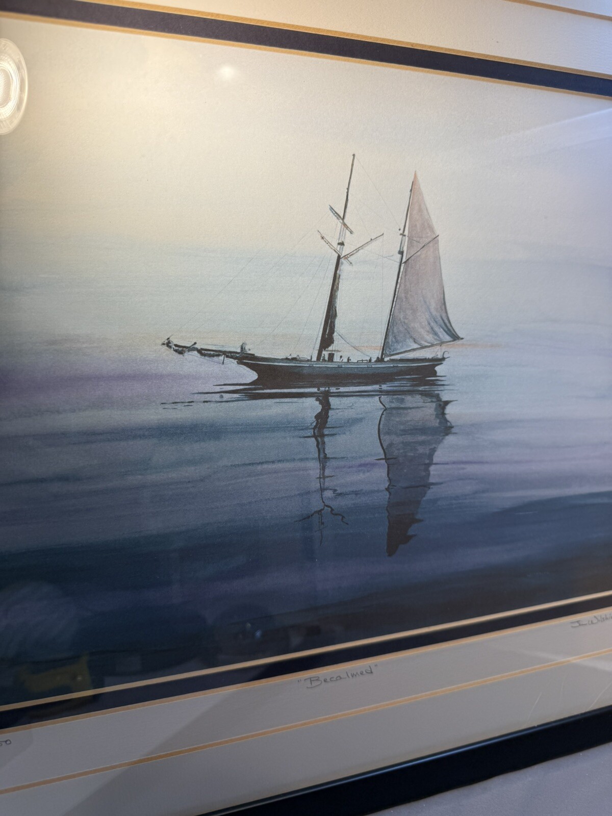 Jim Wilshire “Becalmed” American Painter Watercolor Framed Mat 268/750 20”x16”