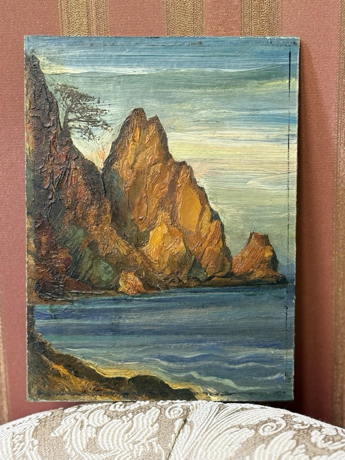 Original Oil Painting Black Sea Coast 1990 by Yuriy Kazak. Impasto Seascape Art