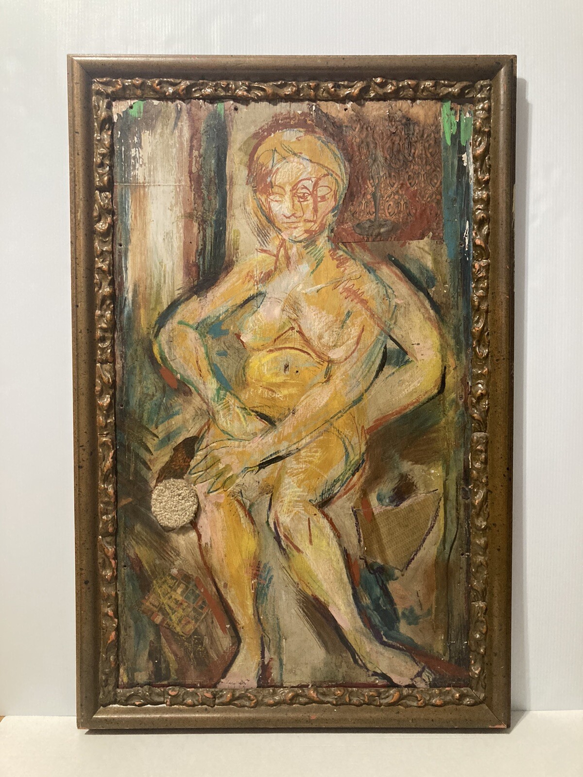 ALBEE FOLK ART RARE MODERNIST OUTSIDER ART NUDE WOMAN MID CENTURY PAINTING
