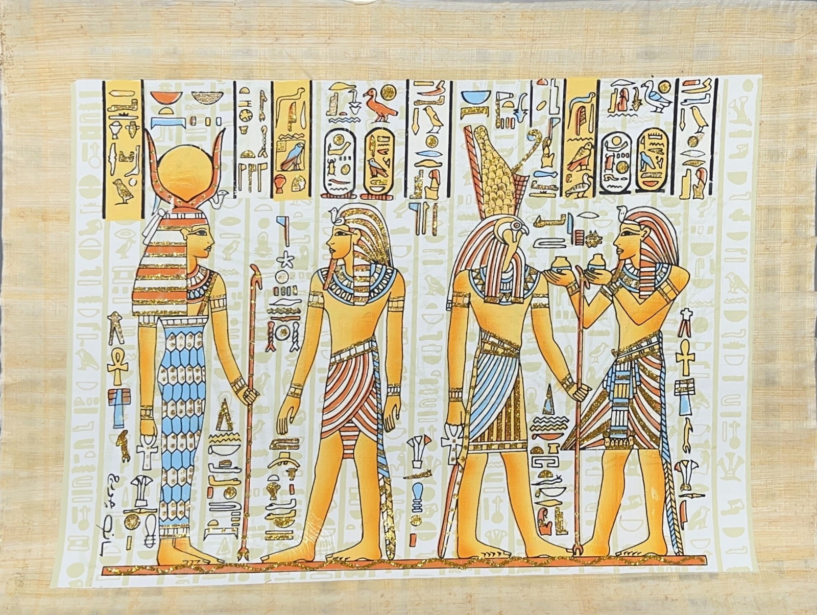 Hand-Painted Horus & Pharaoh Papyrus – Falcon God & King, 17 *12 IN