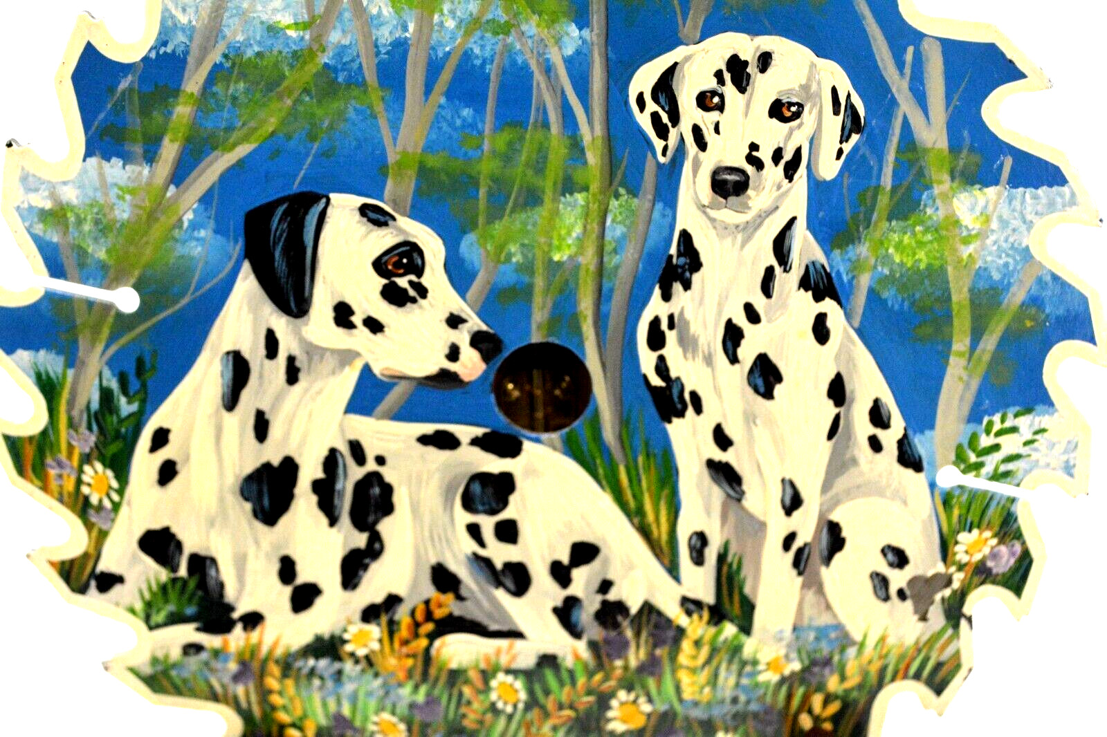 Dalmations in Field by Lori Mills heavy Laquer Top Custom Painted 7″ Saw Blade