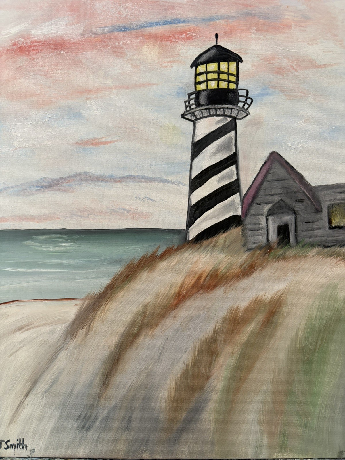 Original oil painting 11 x 14 inch lighthouse over the ocean