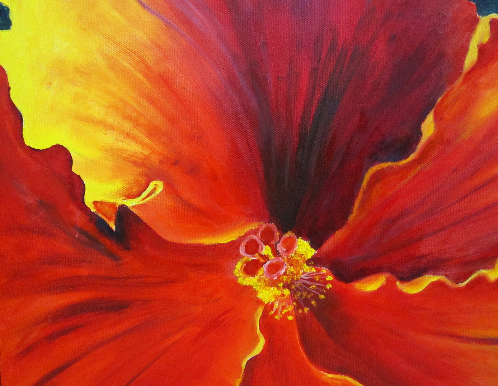 Original Red Poppy Flower Oil on Canvas Painting by Nancy McCarroll – Framed Art