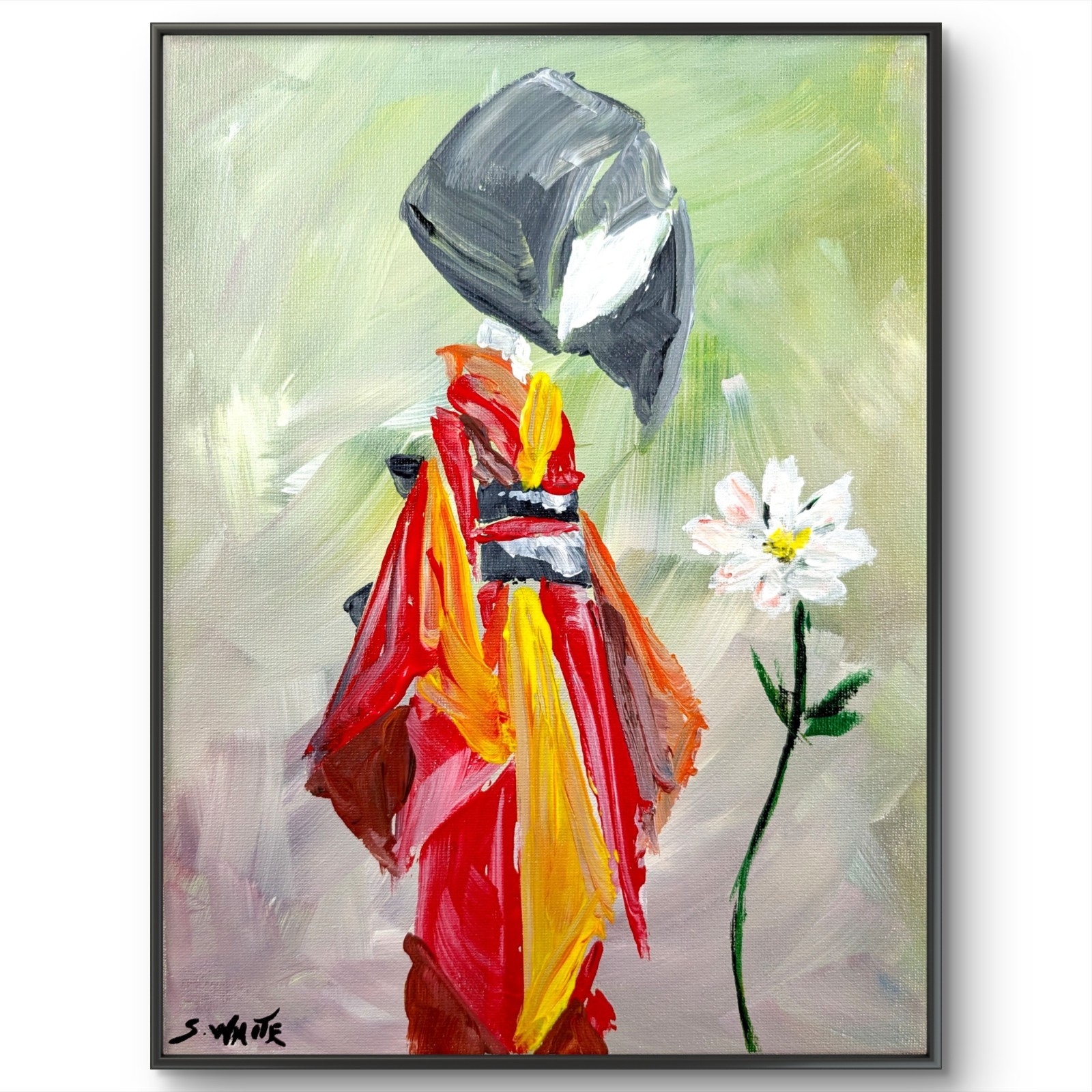 Geisha Painting 9×12 Expressionist Abstract Japanese Red Canvas Wall Art SWhite