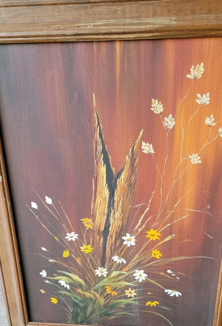 Abstract Floral Canvas Oil Painting by Vera Mason Vintage