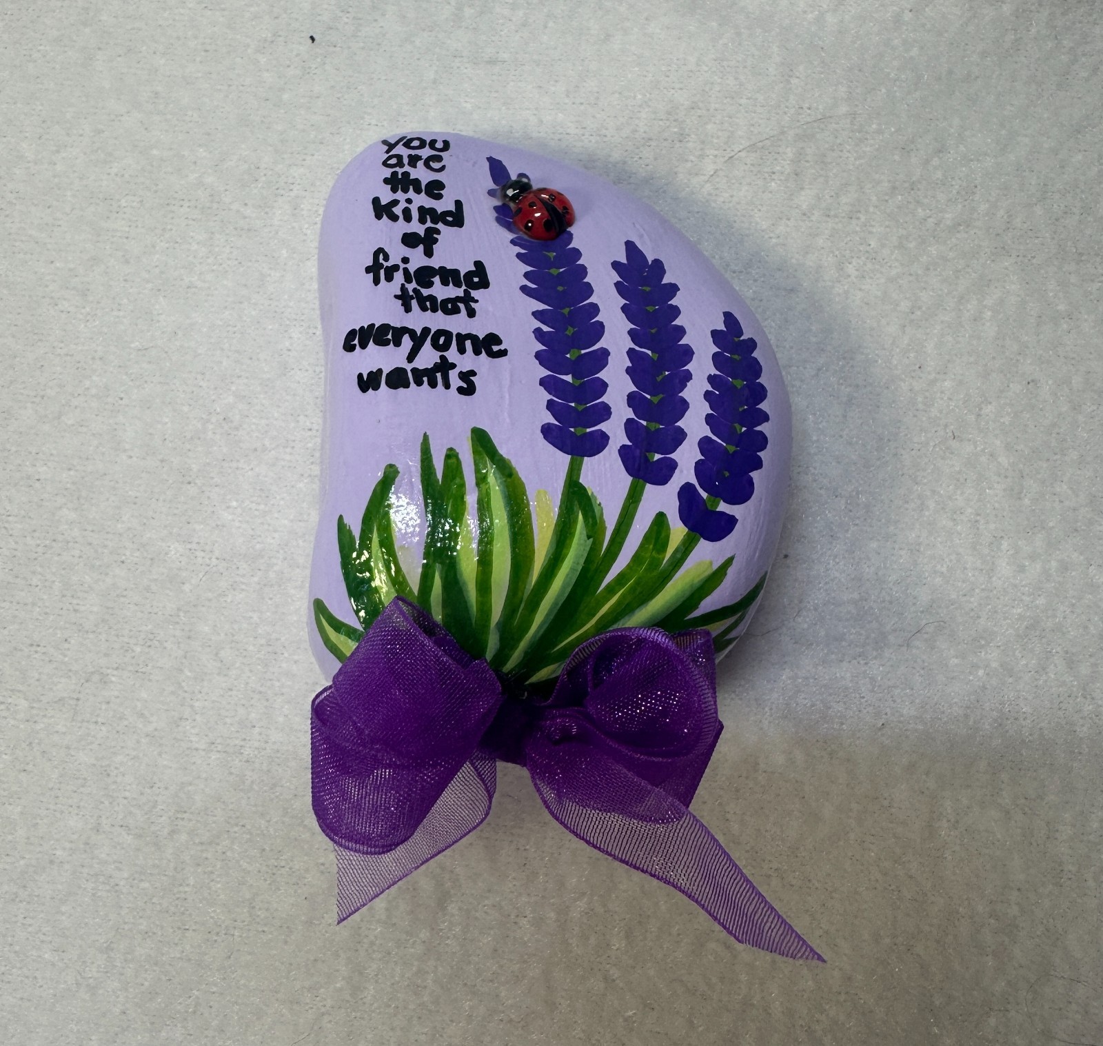 Rock, Hand Painted Stones, Lavender Flowers, Bow