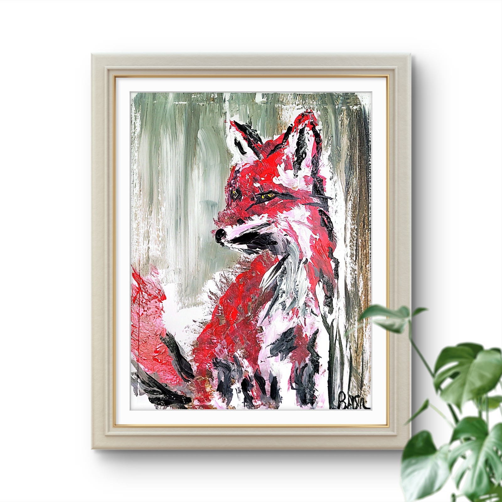 Fox Unique Abstract Expressionism Wall Art Canvas Board 11×14