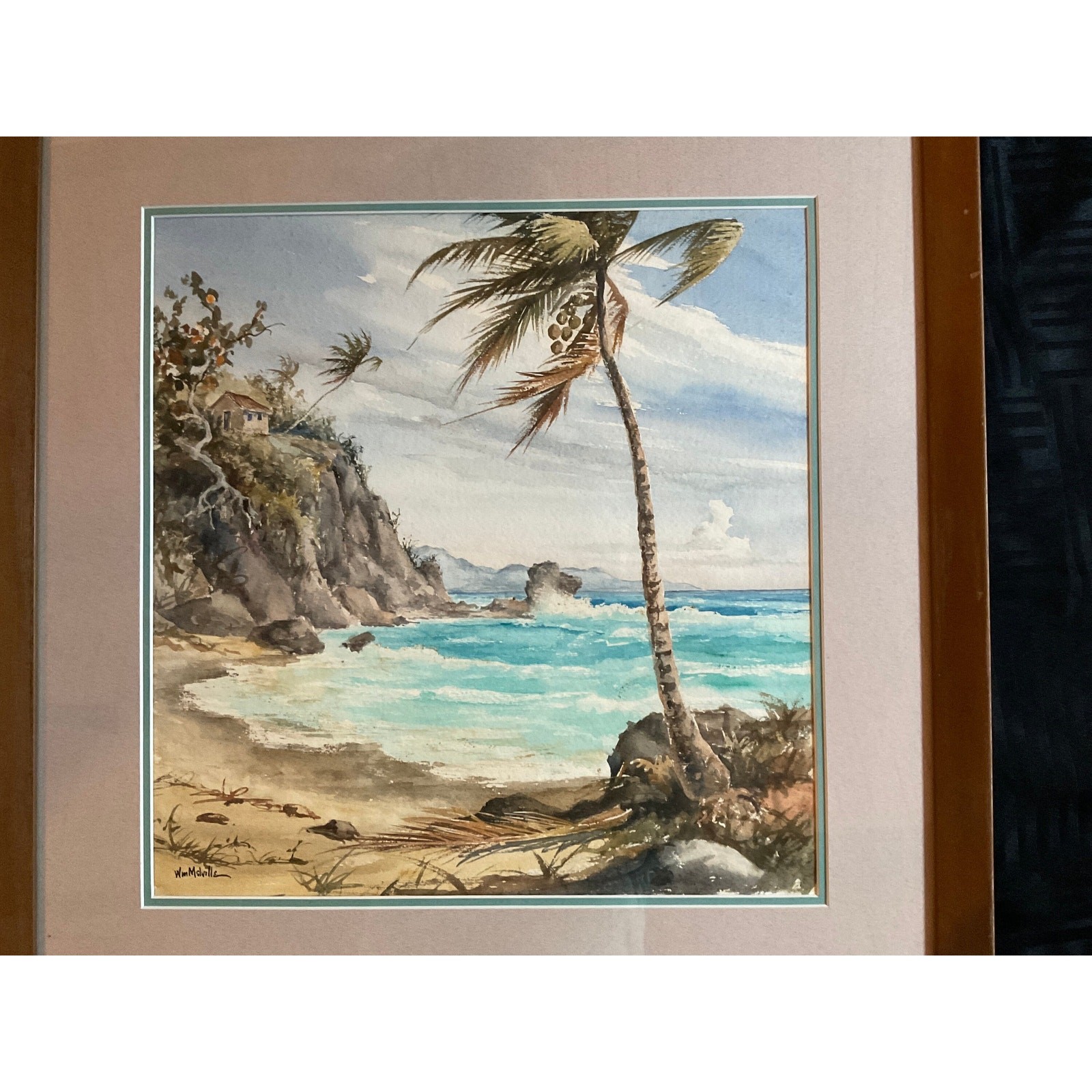 Watercolor PAINTING coast ocean seascape original vintage 66 by MelVille waves