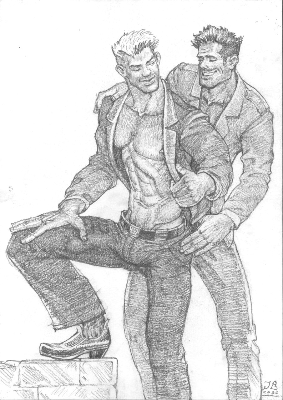 Gay Art original painting «How do you like my abs»  16,5 * 11,6 in. erotica