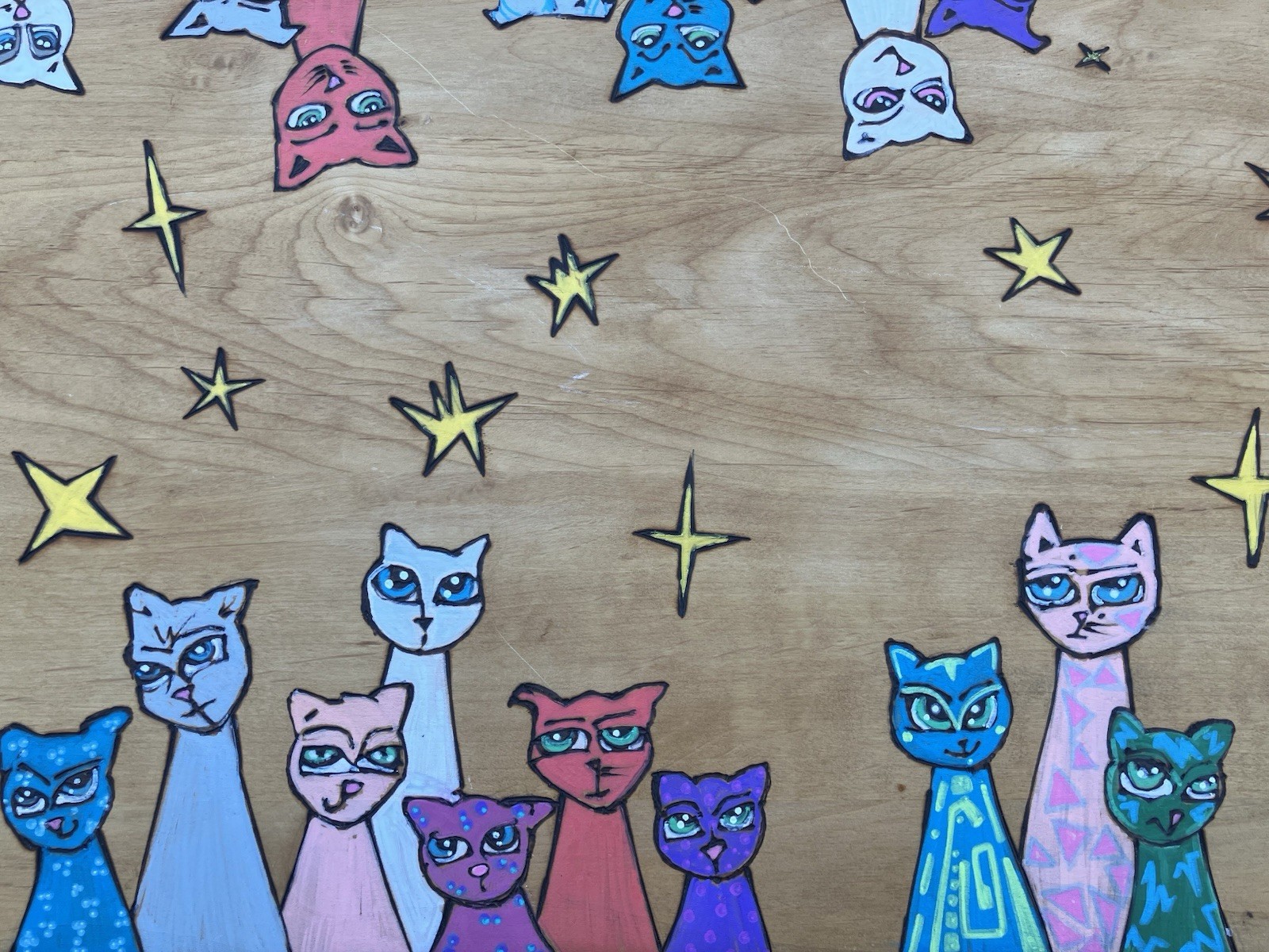 Hand Painted CAT Coffee Table * CATS * Signed Aubri Dunklee * Moon and STAR