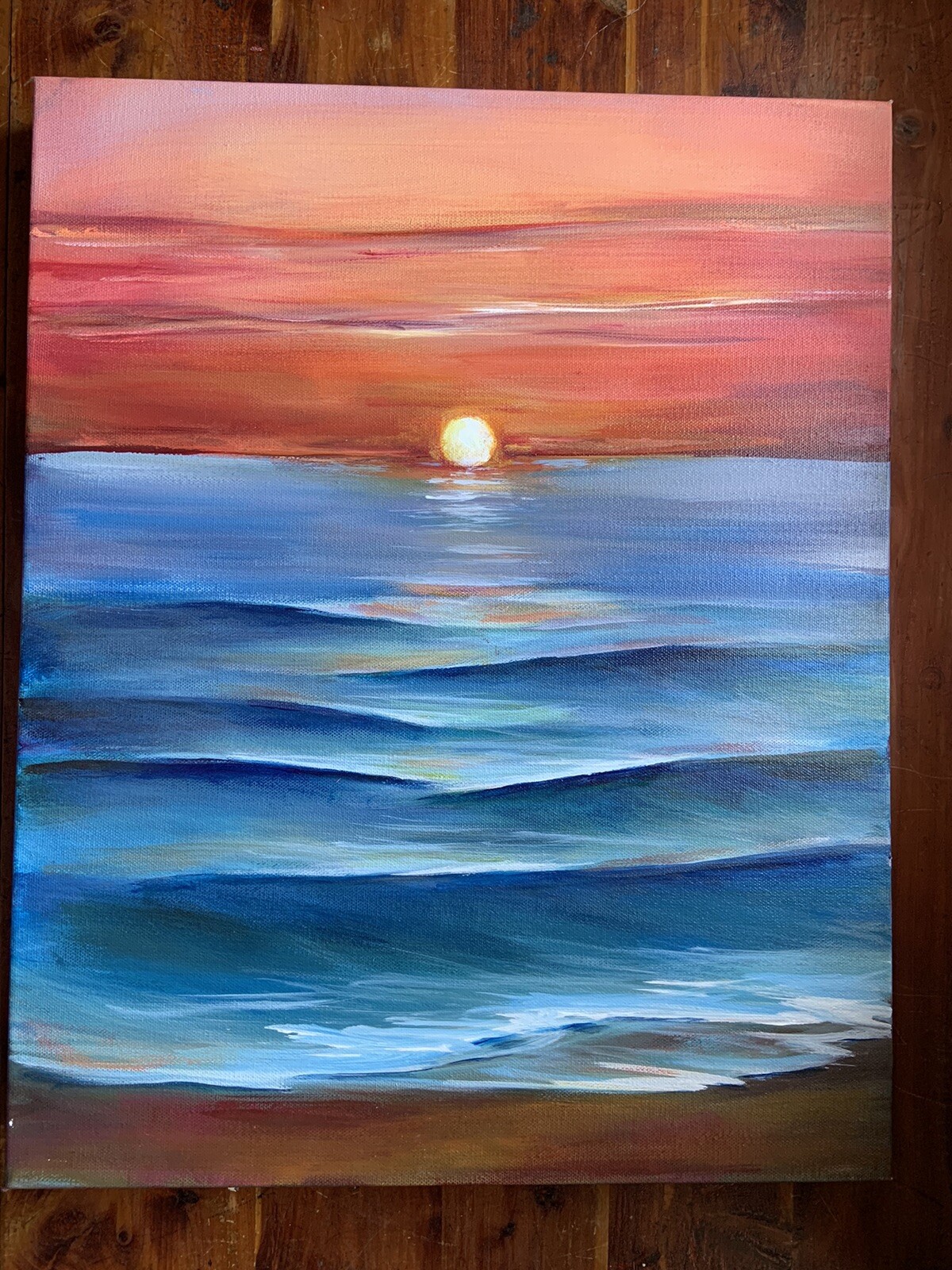 Ocean Sunrise painting ORIGINAL acrylic art seascape wall art artwork 16×20″