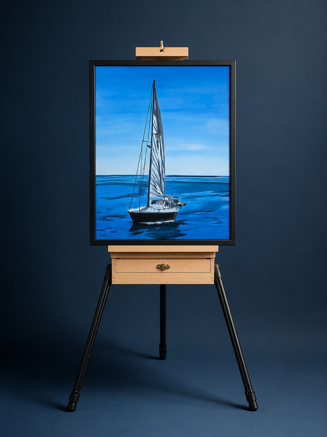 Original Sailboat Painting 16×20 Acrylic on Canvas Framed Nautical Ocean Seascap