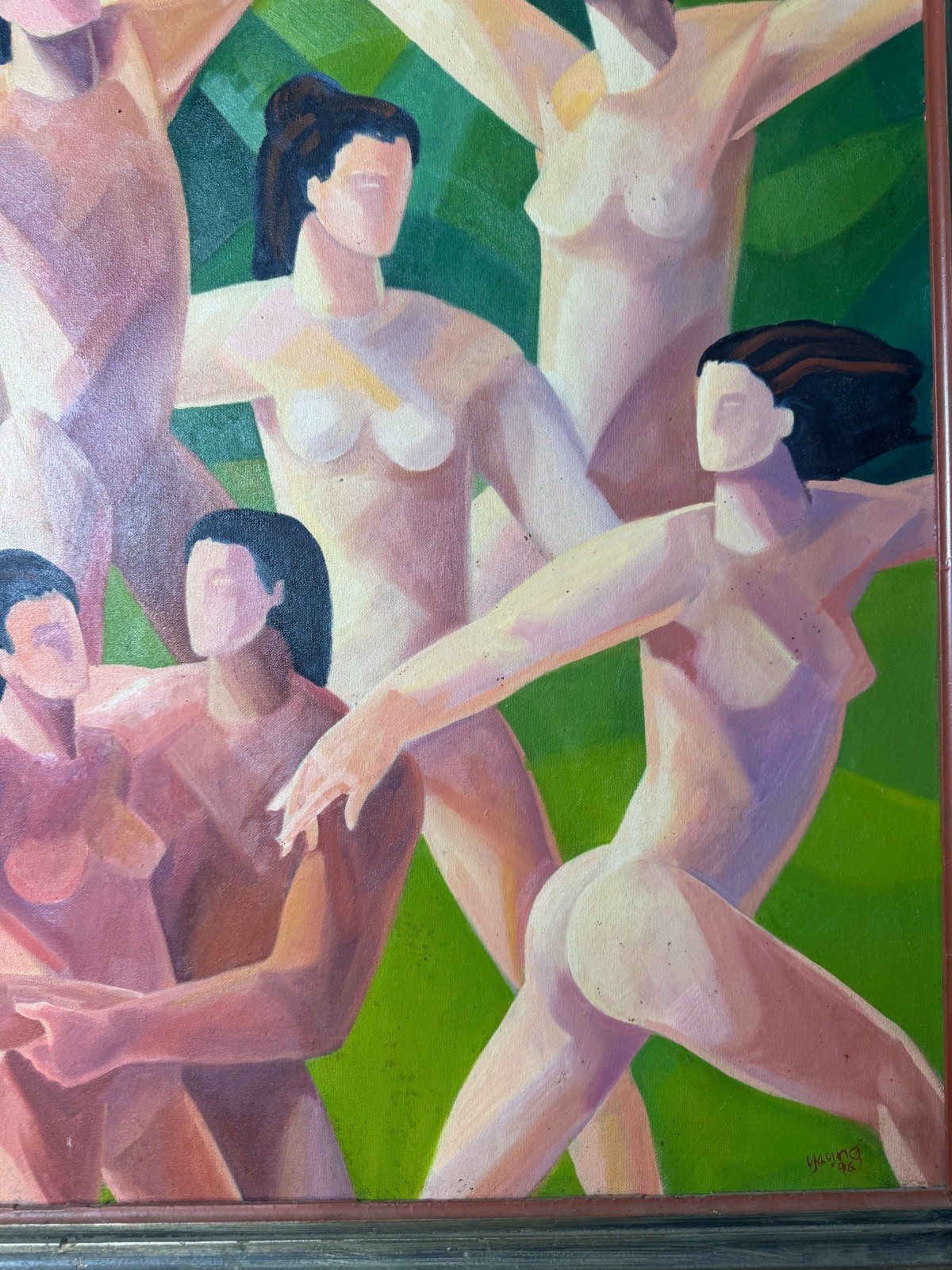 Large Young 1996 «Study of Nude Figures Scene» Oil Painting – Signed And Framed