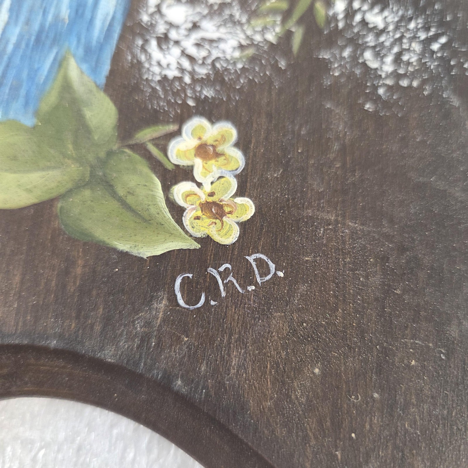 Vintage 1987 Caroline De Mars Hand Painted Floral Wood Plaque Signed Tole USA