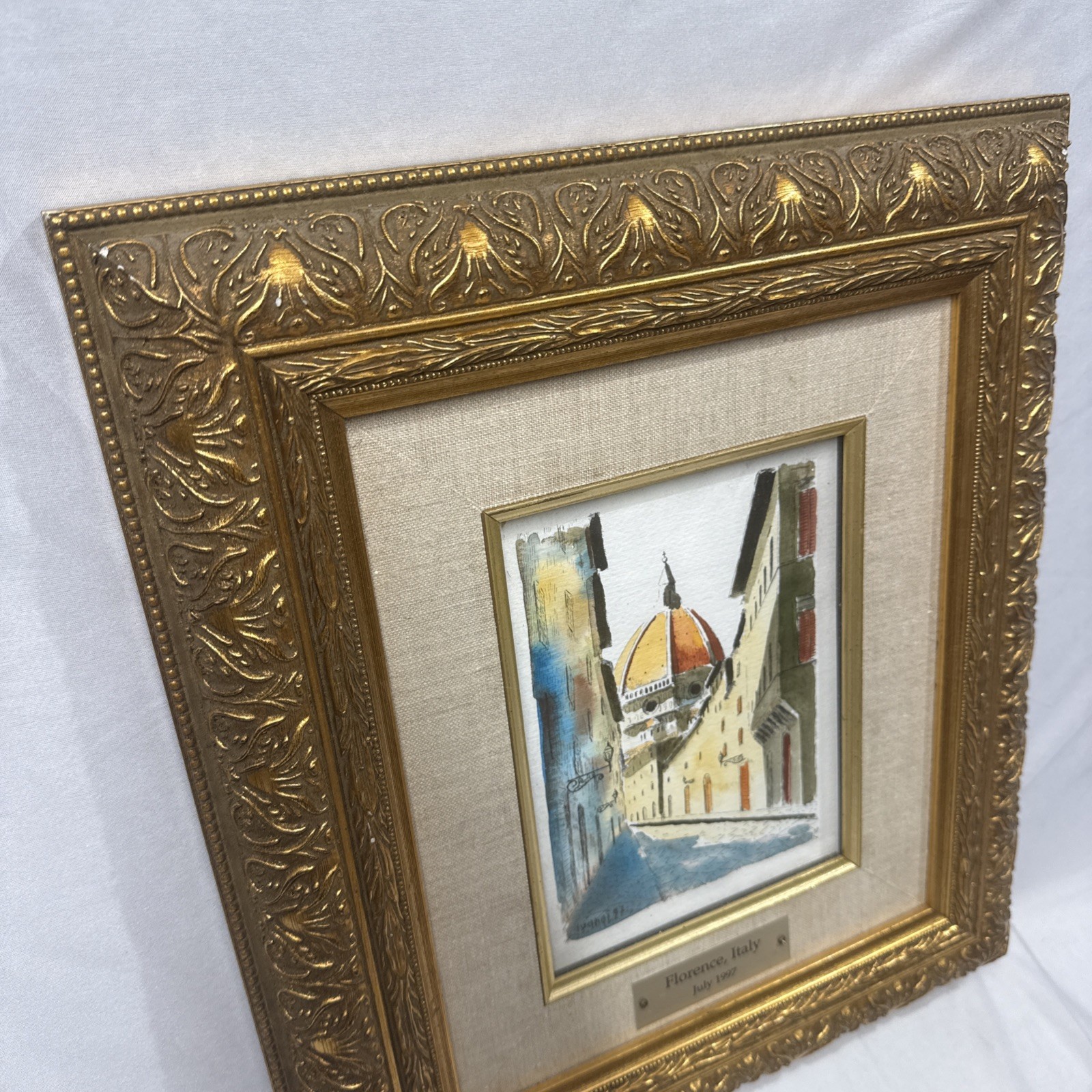 Original Watercolor Print Cathedral Florence, Italy Signed Dated 1997 Framed
